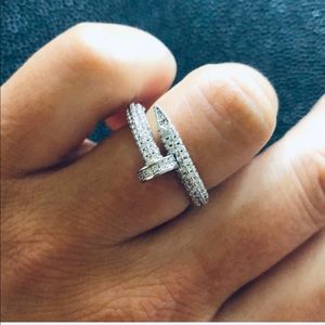 Pave Diamond Sterling Silver Nail Ring